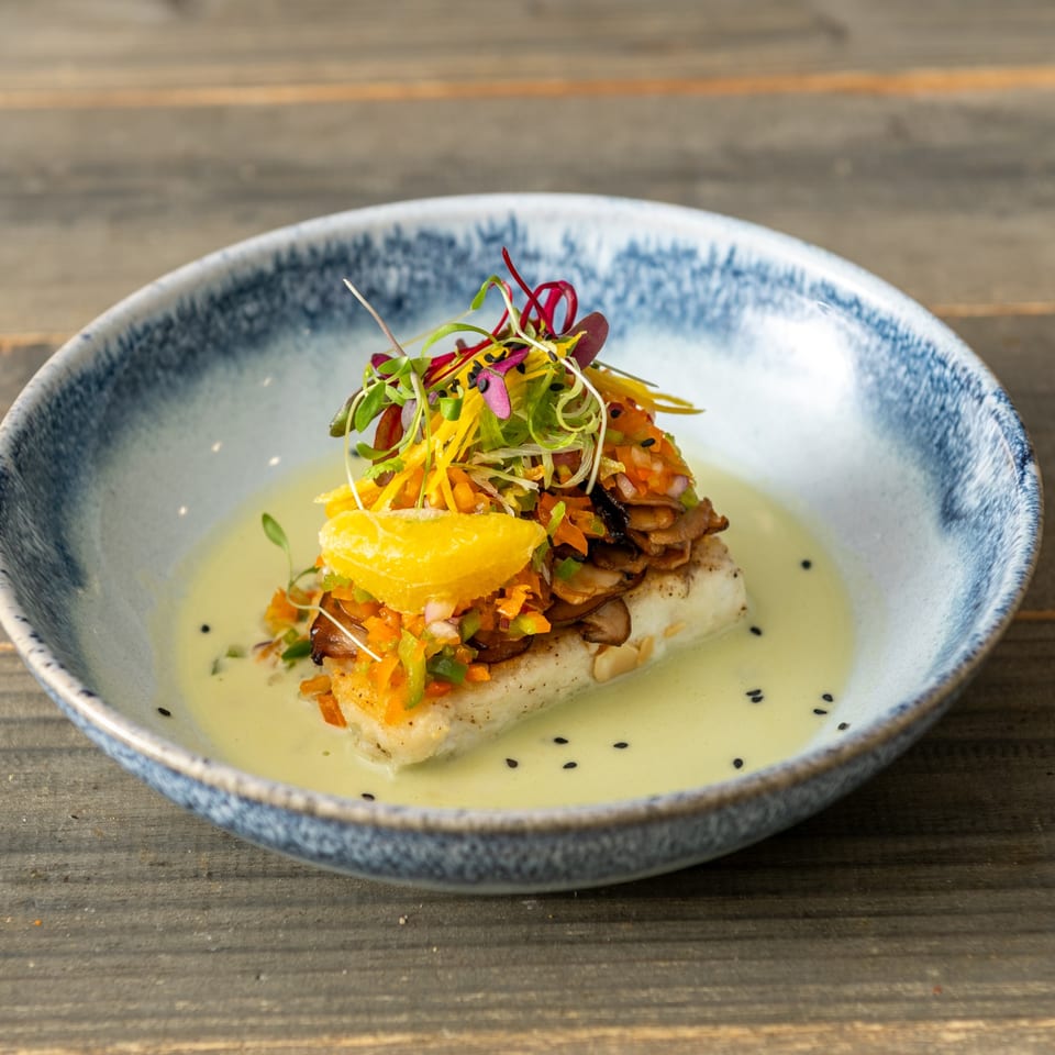 Seared fish in light broth
