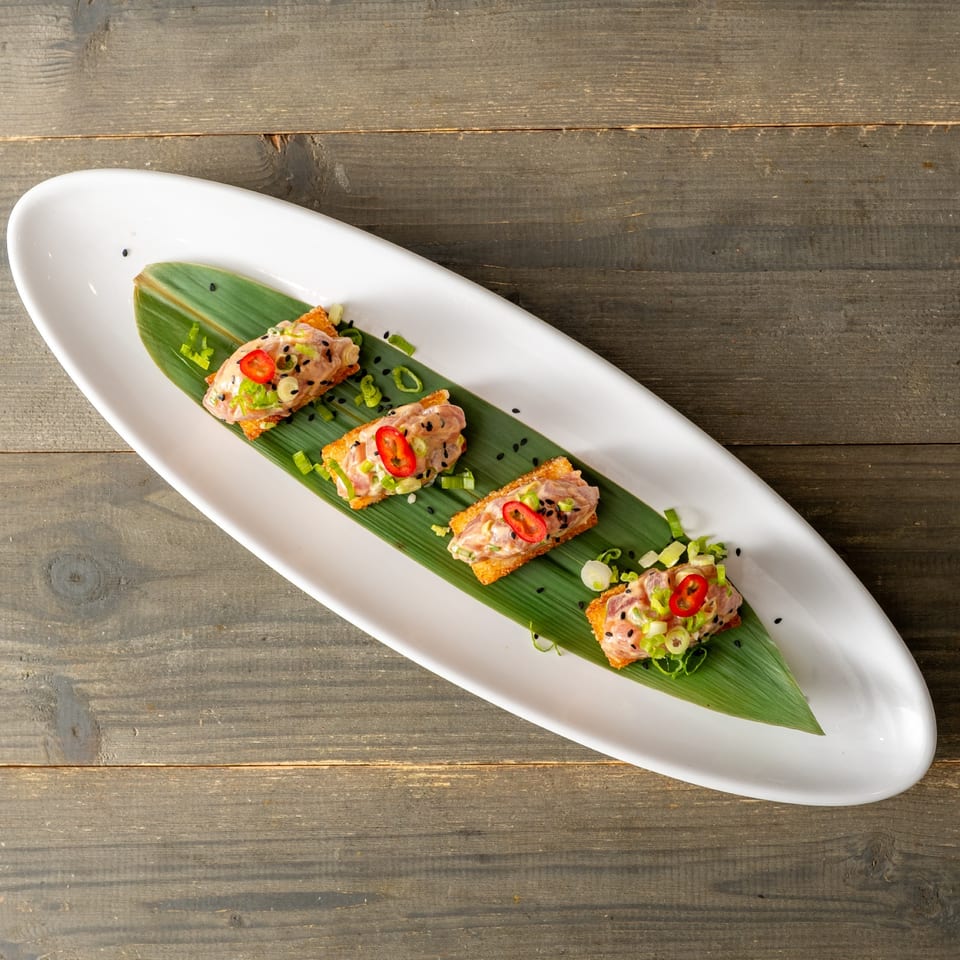 Crispy rice topped with spicy tuna