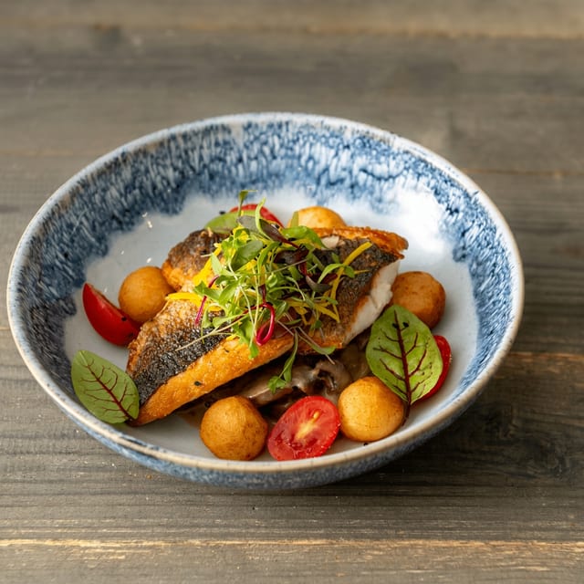 Branzino with Creamy Mushrooms.